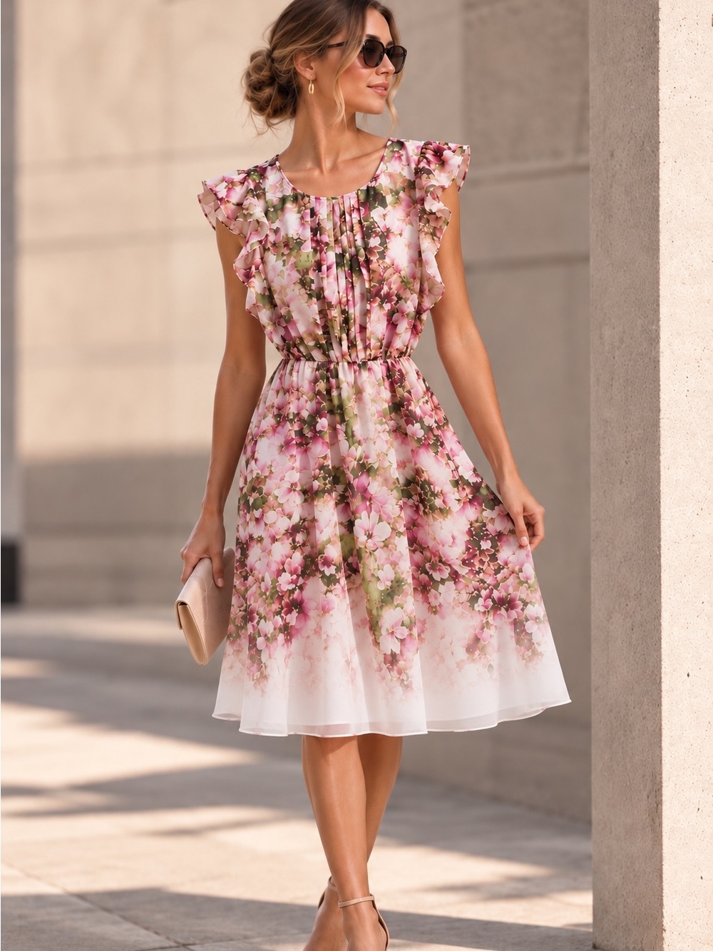Dressbarn DB Established 1962 Floral Ombré Ruffle Dress Size 10